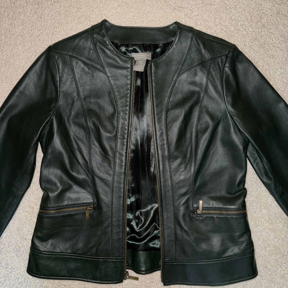 Neiman Marcus Exclusive dark green leather jacket